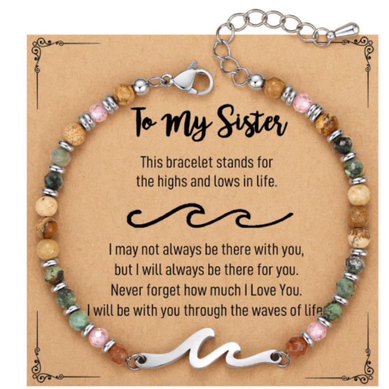 Turquoise Sea Wave Bracelet for Women - Christmas Gift with Silver Spacers and Stainless Steel Chain