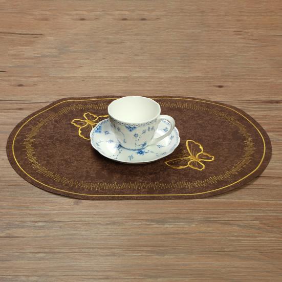 Linen Placemat Embroidery Butterflies Pattern Oval Heat-Resistant Stain-resistant Placemat Dining Accessories