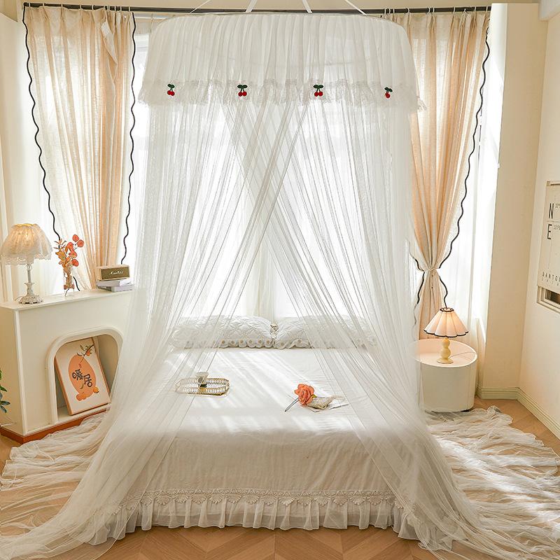 

Single Dome Canopy Mosquito Net Extra Height and Extra Density,Lace Trim Canopy Mosquito Net for Floor-Standing Princess Beds Diameter 120cm білий