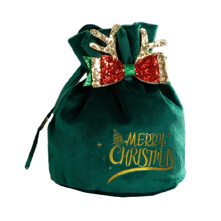 Christmas Velvet Cloth Gift Bag with Tie Ribbon Pouches Candy Biscuit Packaging