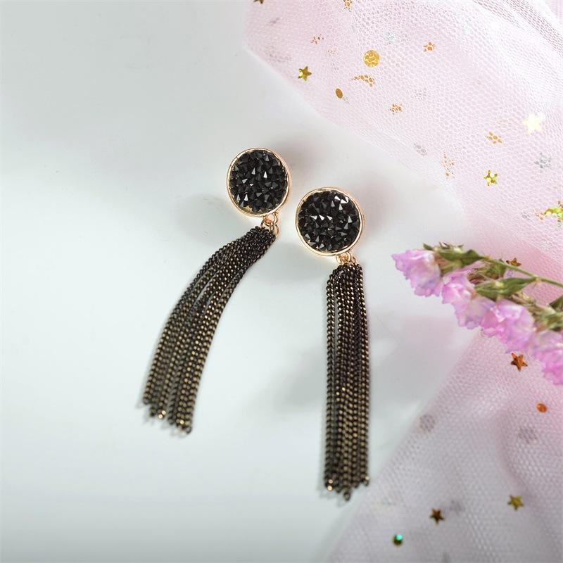 Boucles d'oreilles longues à pampilles rétro en cristal noir pour femmes, bijoux de mariage, cadeau Vintage Long
