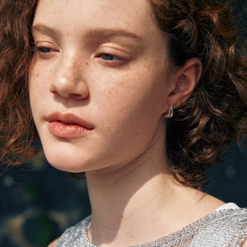 Green [925 Silver] Two.silver.194 / Thick Link Earring