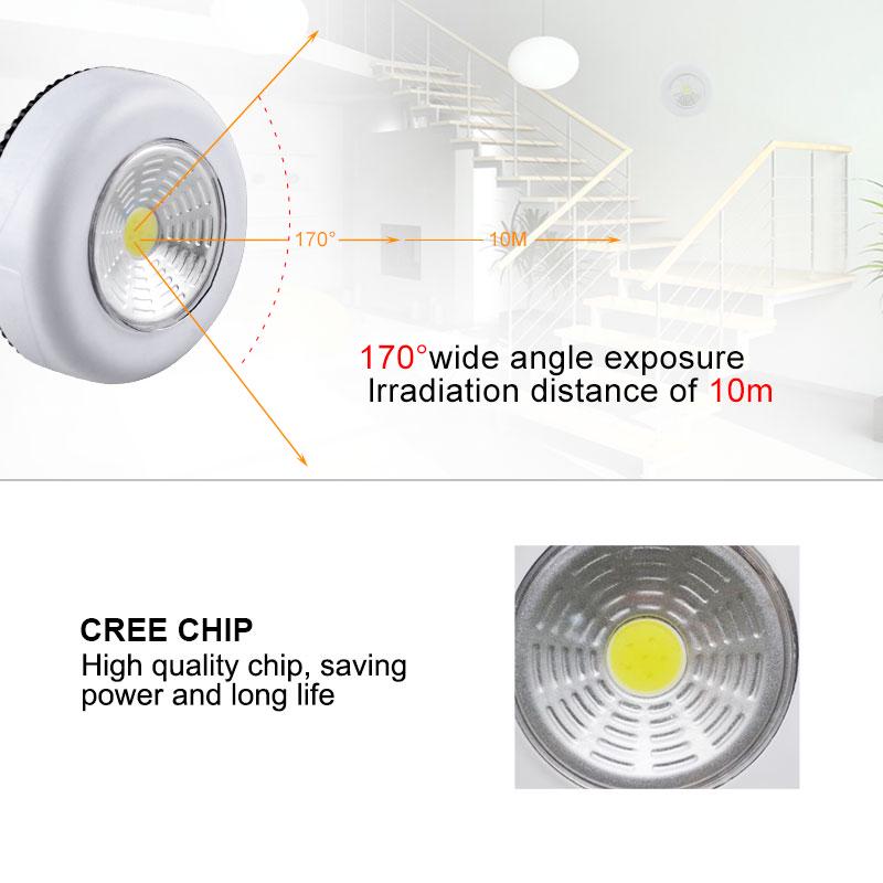 COB LED Round Night Light Wireless Touch Cabinet Lights Battery Powered Wardrobe Lamp For Stair Hallway Closet Bedroom Lighting