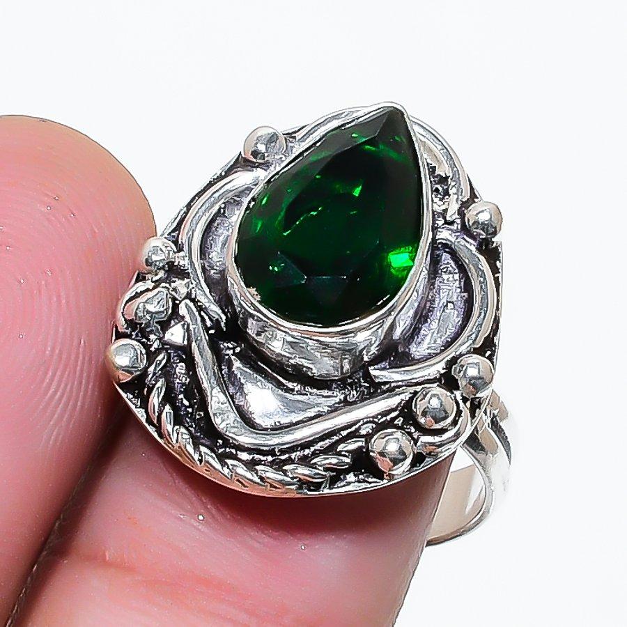 Natural Diopside Gemstone Handmade 925 Sterling Silver Jewelry Ring Size 7 AR-17952