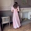 2025 Summer Satin High-Waisted Evening Dress with Slit & Puff Sleeves