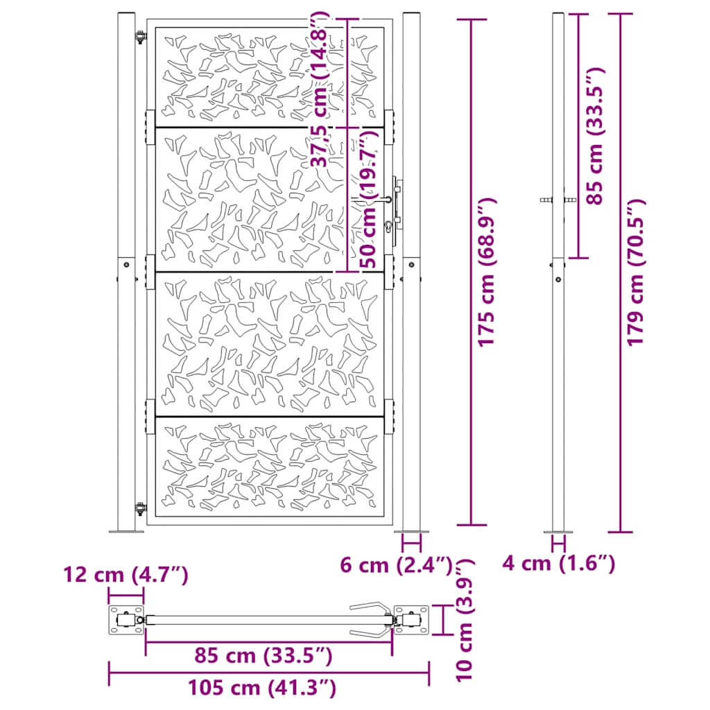Garden Gate 100 X 175 Cm Weatherproof Steel Leaf Design