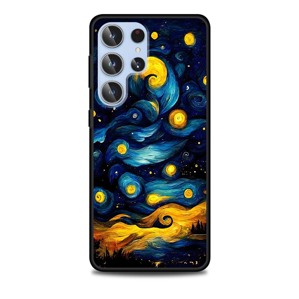 Starry Night Van Gogh Art Case for Samsung Galaxy S23 S21 S20 FE S24 S22 Ultra S10 S10e S9 Plus Soft Black TPU Phone Cover