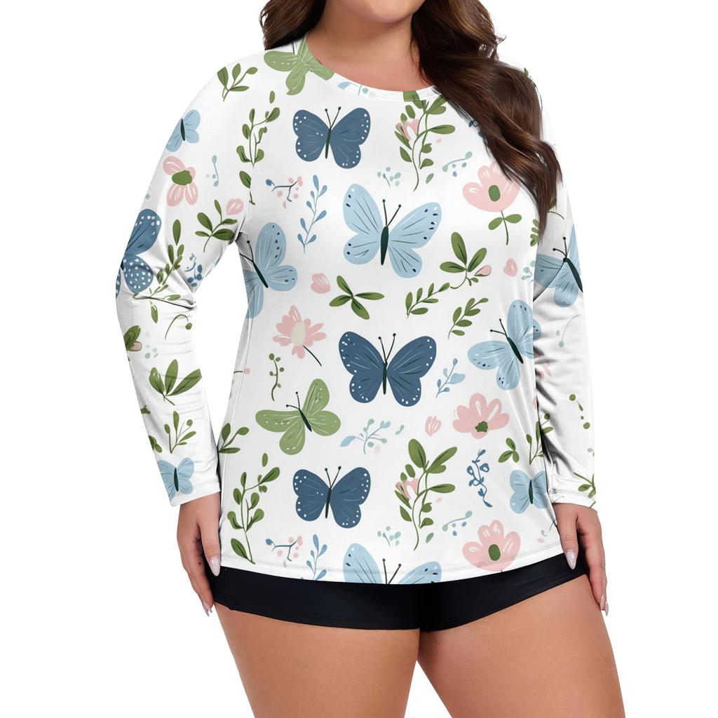 Women's Printed Large Size Long Sleeve Swimsuit Sun  Jacket Quick Dry Hiking Top