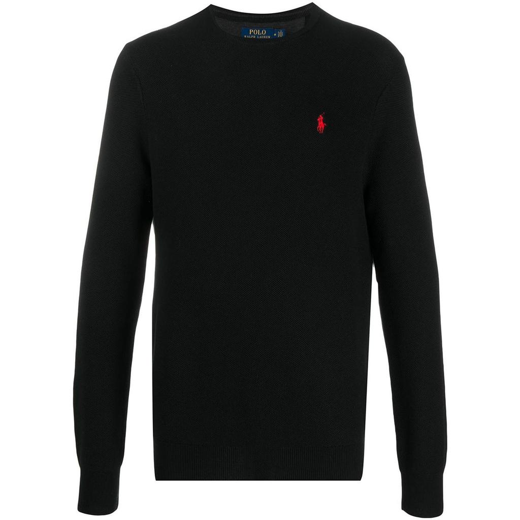 Polo Ralph Lauren SS22 Logo Embroidered Solid Color Crew Neck Long Sleeve Pullover Sweatshirt Men sweatshirt Black 710680593-001