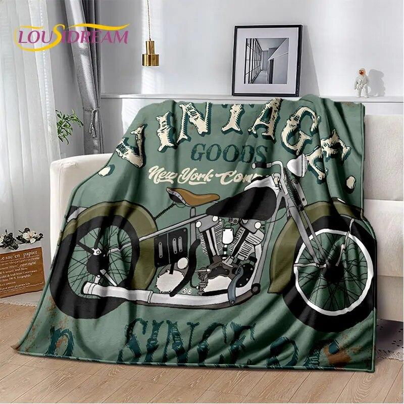 Pătură de pluș moale cu craniu de motocicletă retro, vintage, pătură de flanel, pătură pentru sufragerie, dormitor, pat, canapea, husă de picnic
