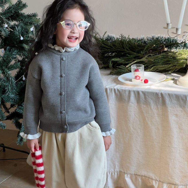 Girls Autumn Winter Thickened Fleece Knit Sweater Korean Ruffle Hem Warm Top
