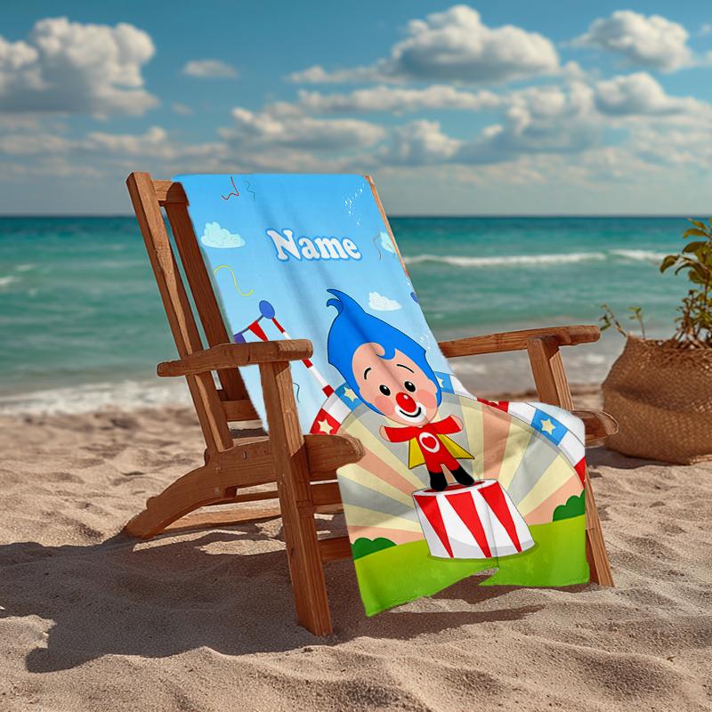 Custom Name Ultra-Soft Beach Towel with Plim Plim Theme,Ideal for Pool - Camping, Diving - Perfect Travel Essential, Vibrant Beach Towel.