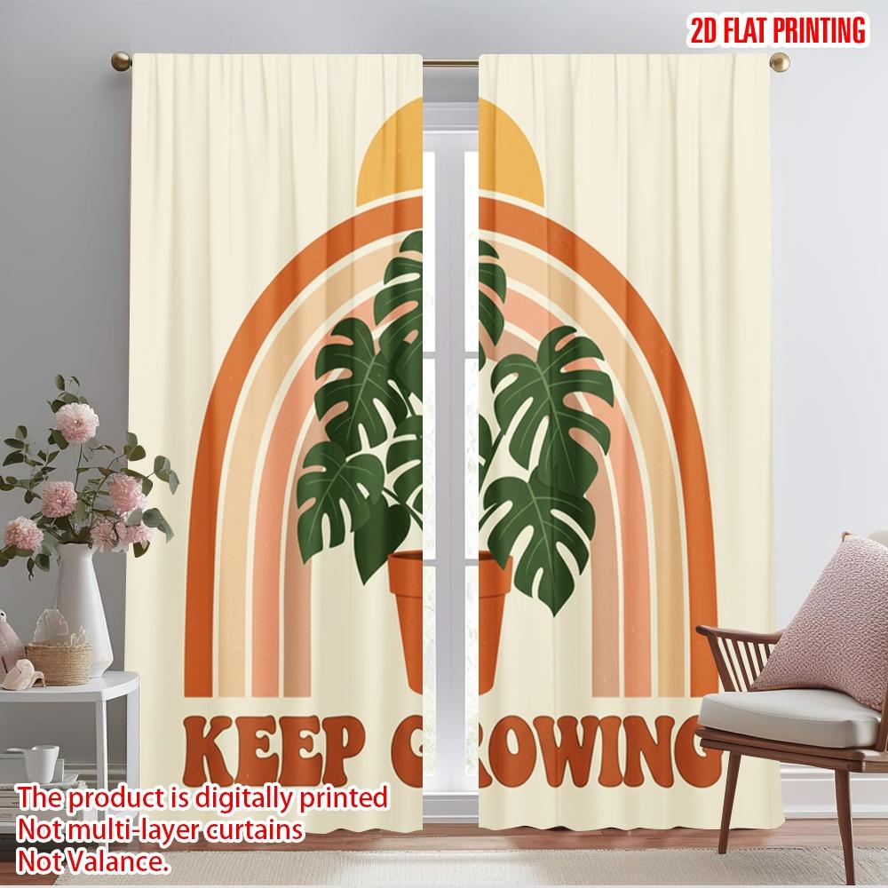 

2pcs 2D flat printing Window Curtains Monstera Rainbow Keep Growing Polyester Without Electricity Festive Wall Decor for Photo 52.50×116.00 CM 2pcs