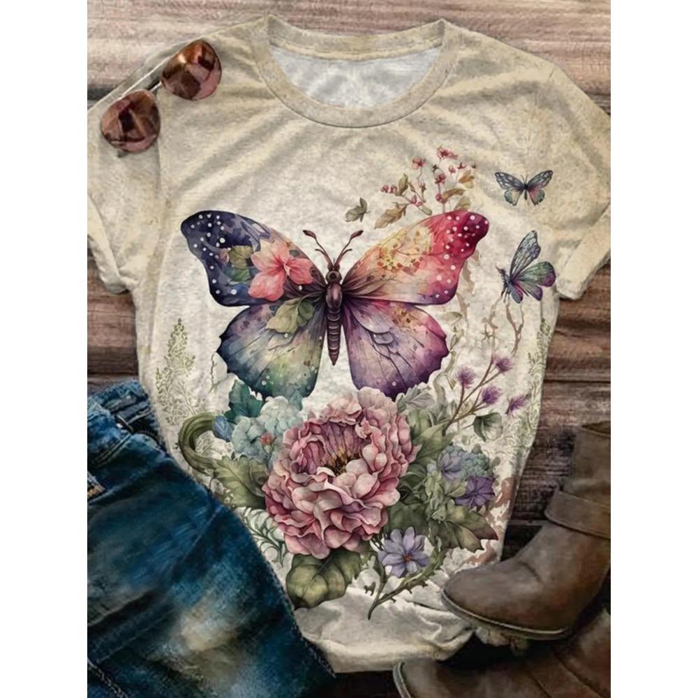 Butterfly Dragonfly Pattern 3D Print T-Shirts Women's Short Sleeves T Shirt Streetwear Y2k Harajuku Tees Tops Female Clothing
