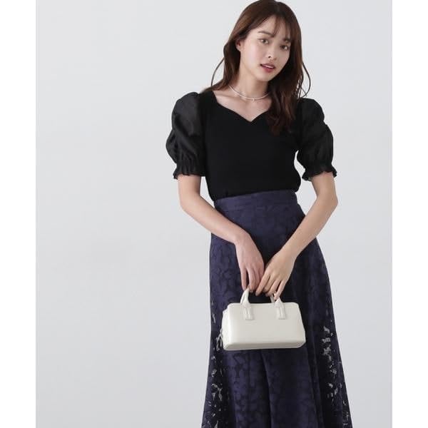Proportion Body Dressing Sheer Gathered Sleeve Knit White Women's Sweater,