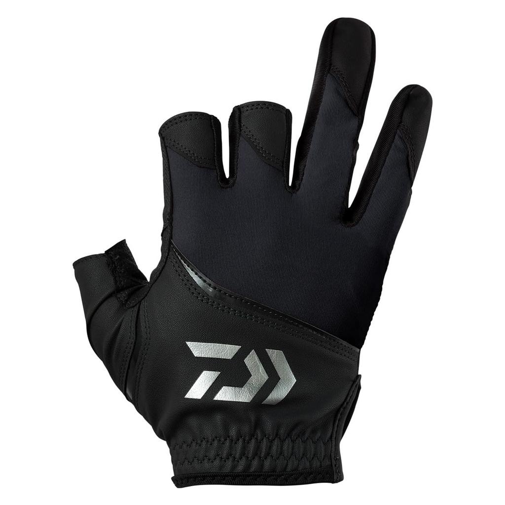 Daiwa Padded UV Protection Size Gloves, 3-Piece Cut, Black, L, 25DG-2025