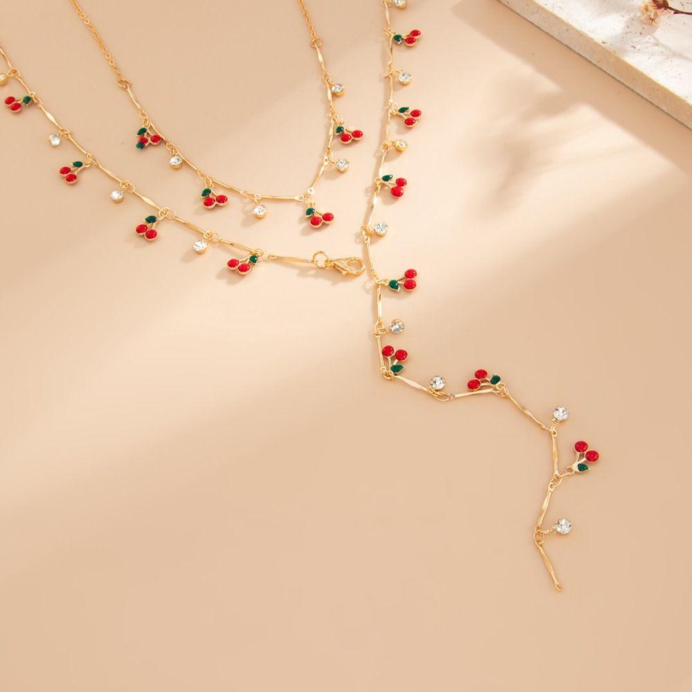 Gold Y-shaped Cherry Necklace Silver Clavicle Chain Geometric Women Long Necklace  Party Jewelry
