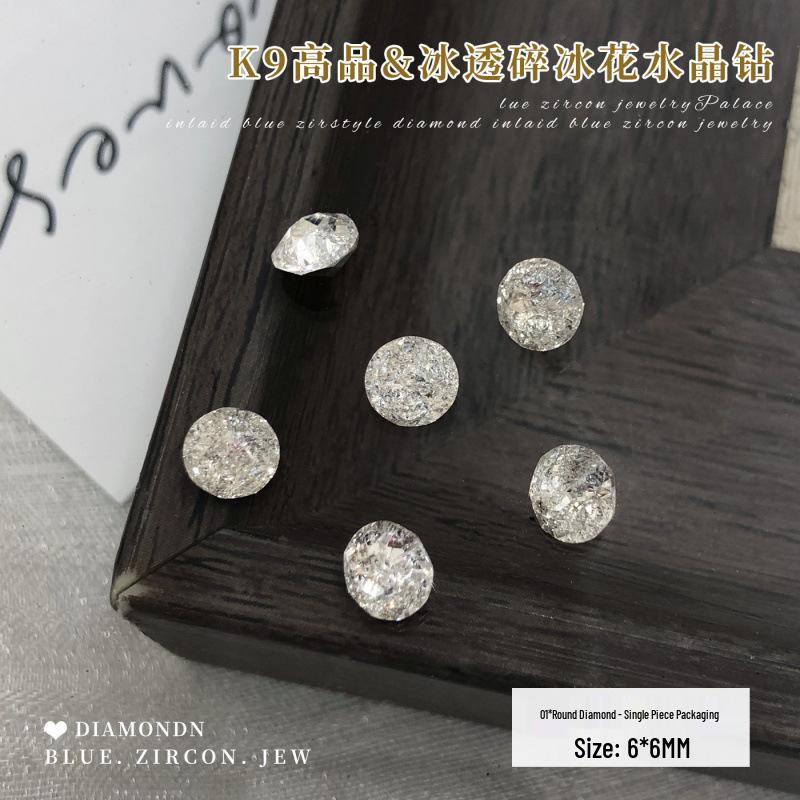 K9 High-Quality Rhinestone Nail Art: Ice Flower, Translucent White, Round & Water Drop Shapes, Crooked Heart & Right Angle Designs.