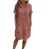 2026 Women's Mid-length Single-breasted Solid Color Short Sleeve Casual Dress