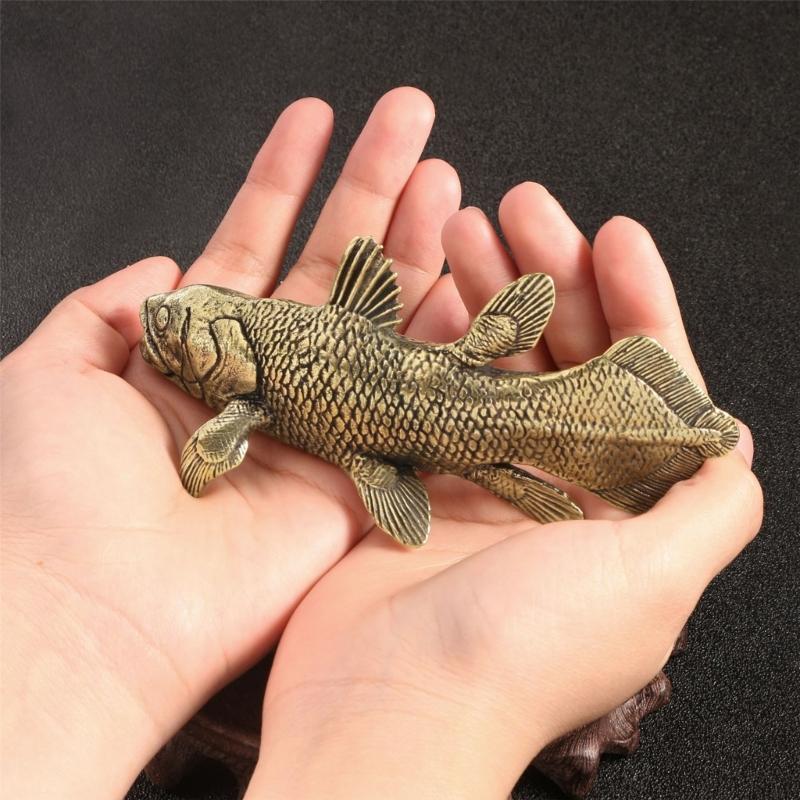 Fish Figurines Gold Metal Animal Figurine Statue Feng Shui Sculptures Toy Decorative Collectible Home Office Decors