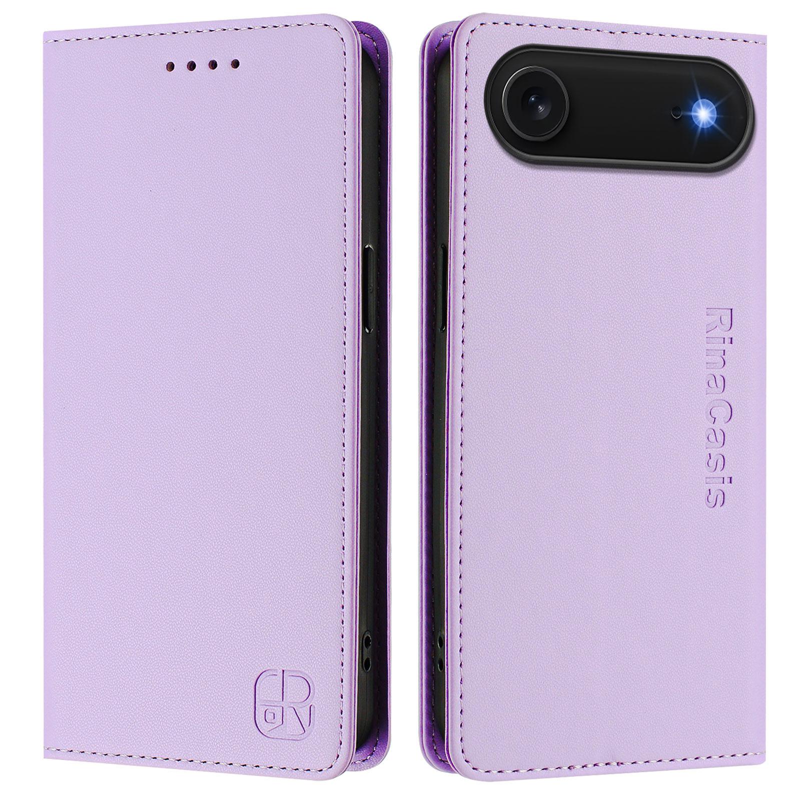 

For iPhone 17 Air Leather Case RINACASIS RC01 Phone Cover with RFID Blocking Wallet Stand Light Purple