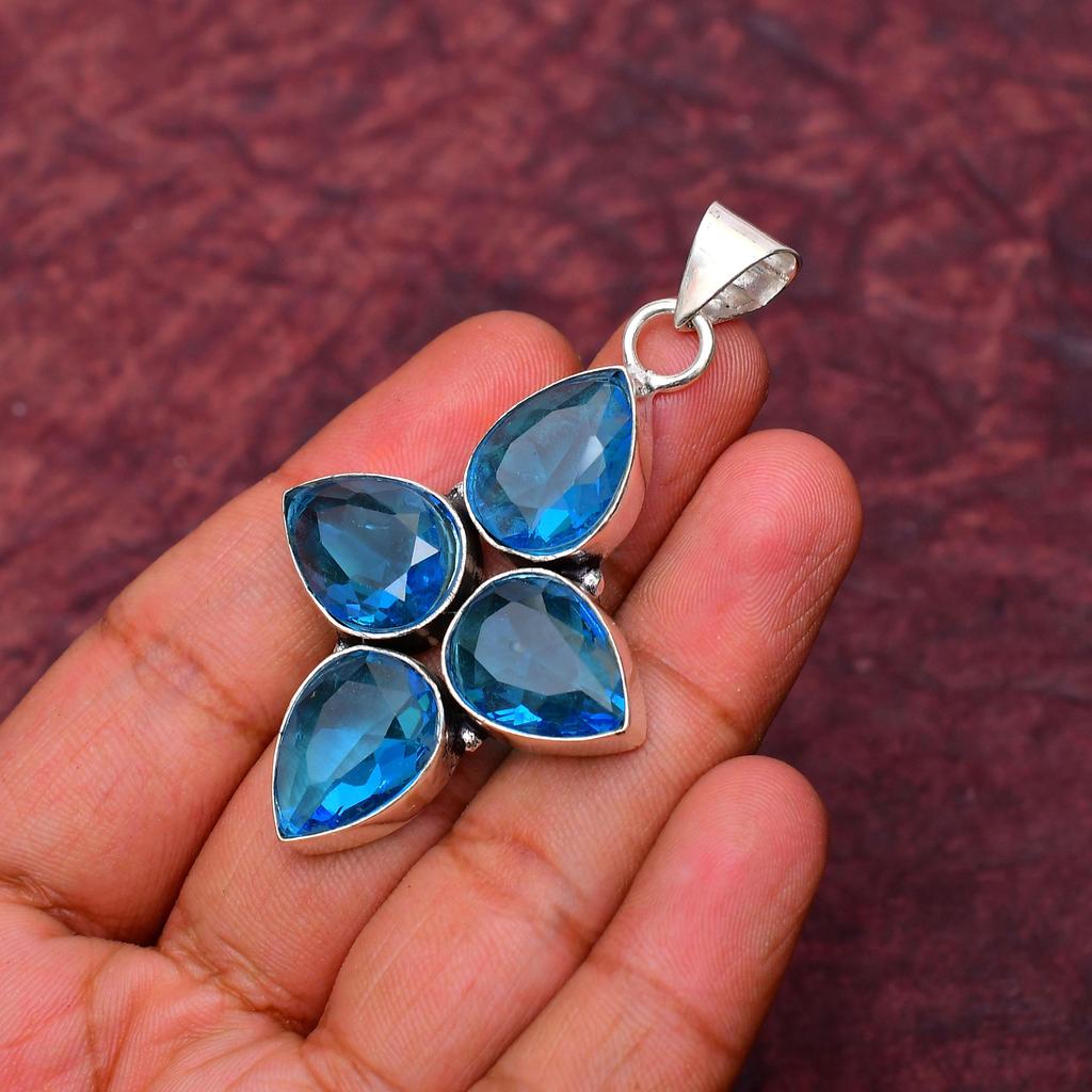Awesome Blue Topaz Gemstone Pendant: 925 Sterling Silver Handmade Pendant Necklace Jewelry
