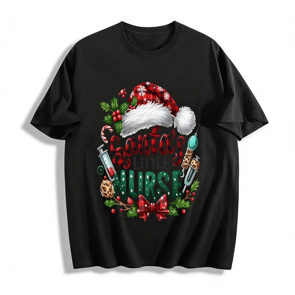 Santa s Little Nurse Christmas Themed Nurse Print Casual Top Pure cotton T-shirt XXS