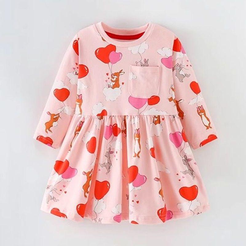 Cartoon Girls  Long-Sleeved Dress 2025 Autum New Style Fashionable Girl s Round Neck Pure Cotton Princess Dress Girls  Dress 9813 140