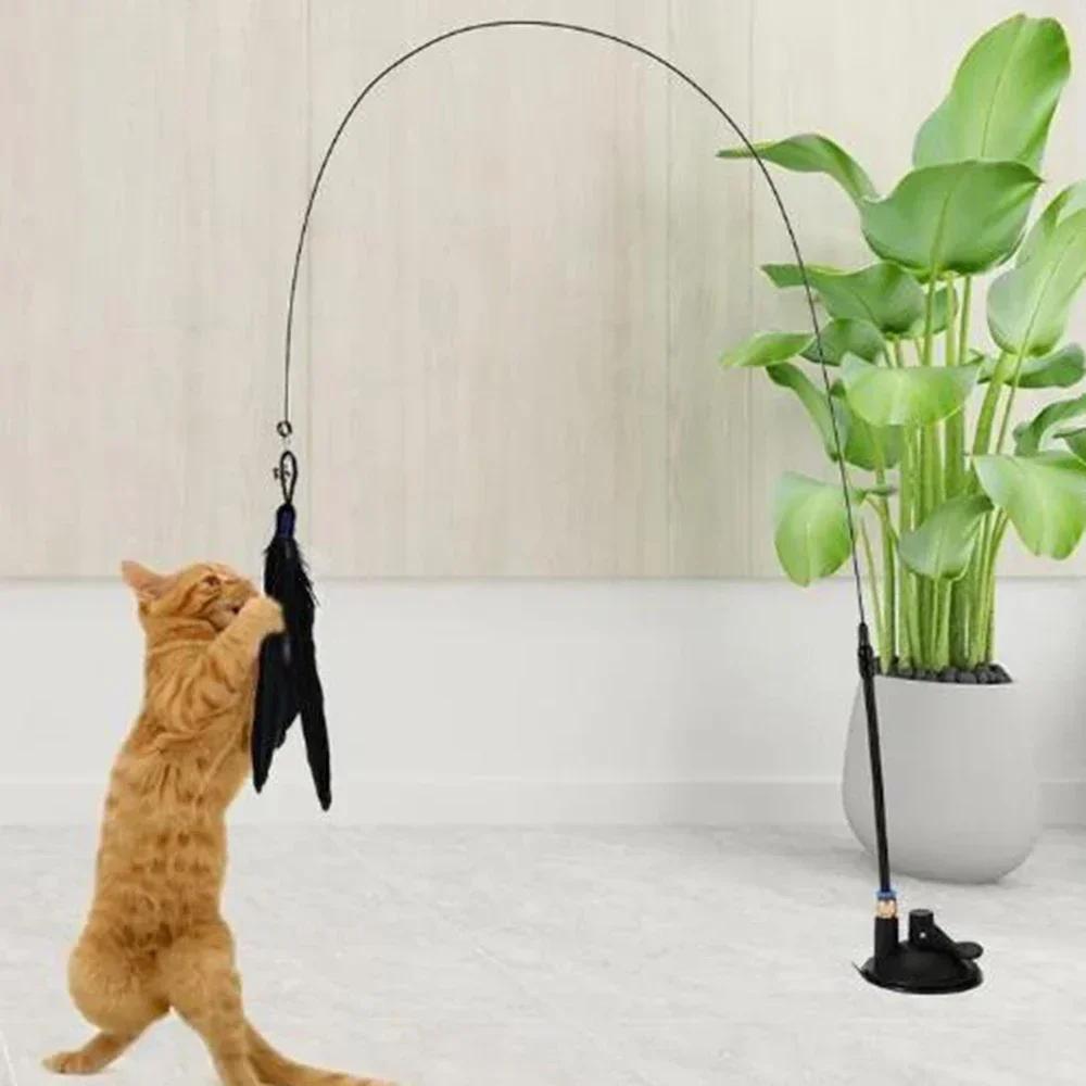 Cats Feathers Wand Interactive Toy Kitten Toys with Super Suction Cup Detachable Feather Funny Cat Stick Pet Supplies