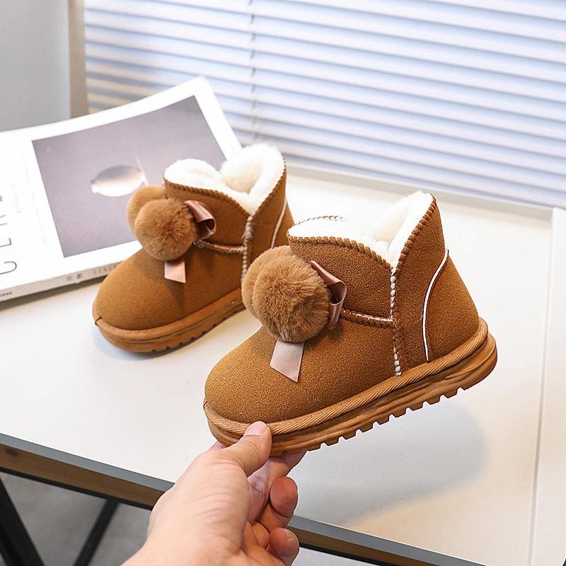 Winter Children's Boots Soft Fluffy Hairball Cute Girl Snow Boots Fashion Versatile Kids Causal Outdoor Cotton Boots Non-slip