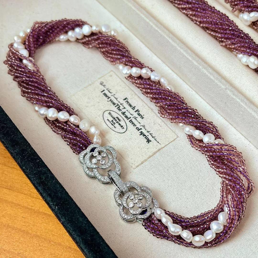 National Style Retro Autumn And Winter Merad Smoke Purple Artificial Amethyst Natural High Quality Freshwater Pearl Necklace Evening Wear
