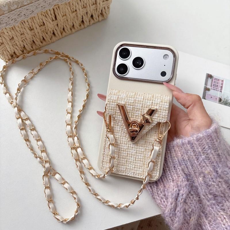 

Wallet Lanyard Case for iPhone 17 Pro Max Air 11 12 13 15 16 14 Plus 16E Card Slots Crossbody Strap Leather V Fashion Bag Cover for iPhone 17 Air