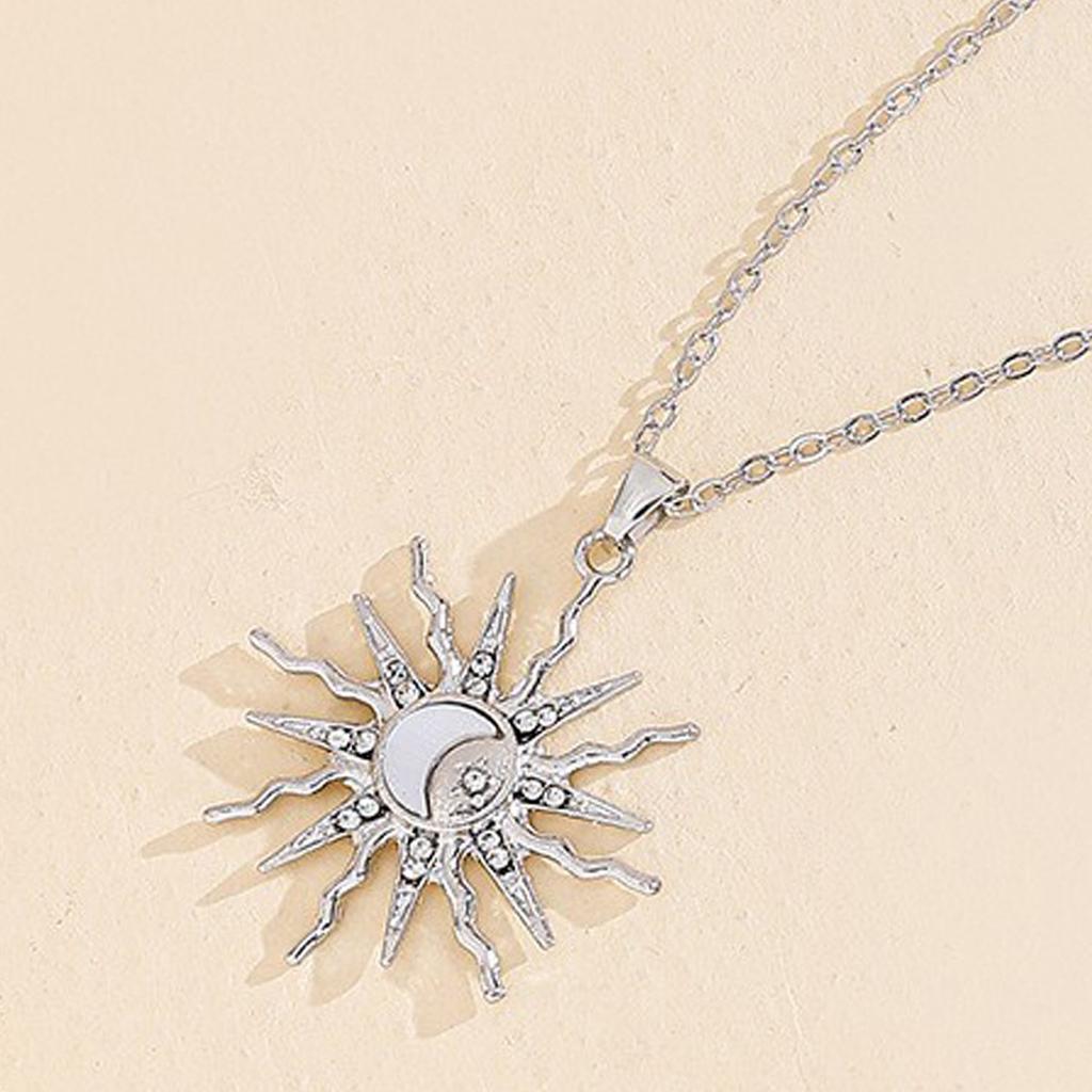 European American Style Sun Flower Pendant Necklace Trendy Zircon Stars Moon Necklace Fashion Collarbone Jewelry