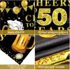 Lnlofen Cheers to 50 Years Banner Backdrop, Black Gold Happy 50th Birthday Decorations, 50 Anniversary Banner Poster Sign Party Supplies (72.8 x 43.3