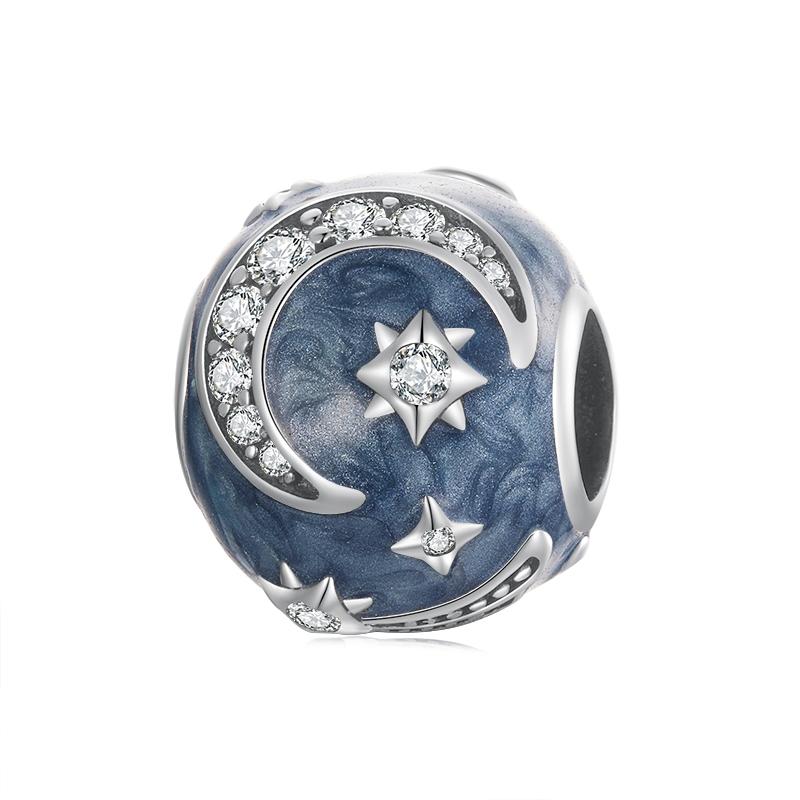 WOSTU Real 925 Silver Blue Series Moon Plane Space Beads Astronaut Charm Owl Pendant Fit Original Bracelet DIY Necklace