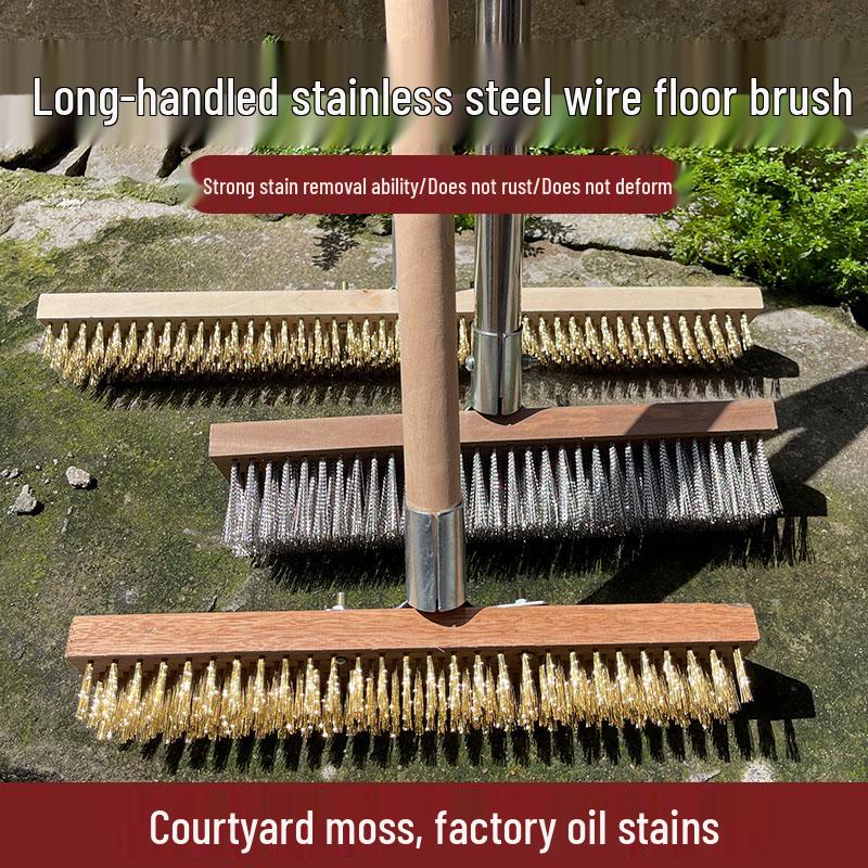 Stainless Steel Wire Floor Scrubber with Long Handle and Hard Bristles