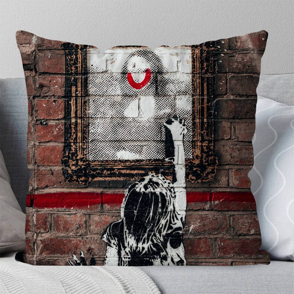 Federa Cuscino Banksy Graffiti Cuscino Quadrato Camera da Letto Divano Cuscino Comfort per il Tempo Libero Auto Soggiorno Decorazione per la Casa