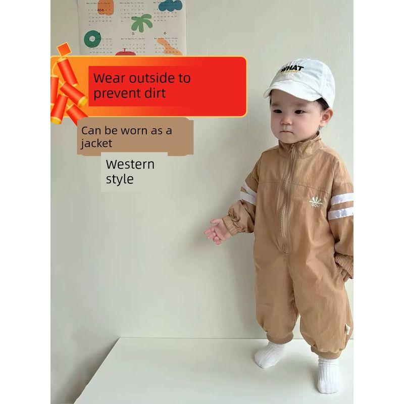 Korean-Style Children's Clothing, Same Style as Little Orange, Waffle-Patterned Baby Jumpsuit, Anti-Dirt Outdoor Wear