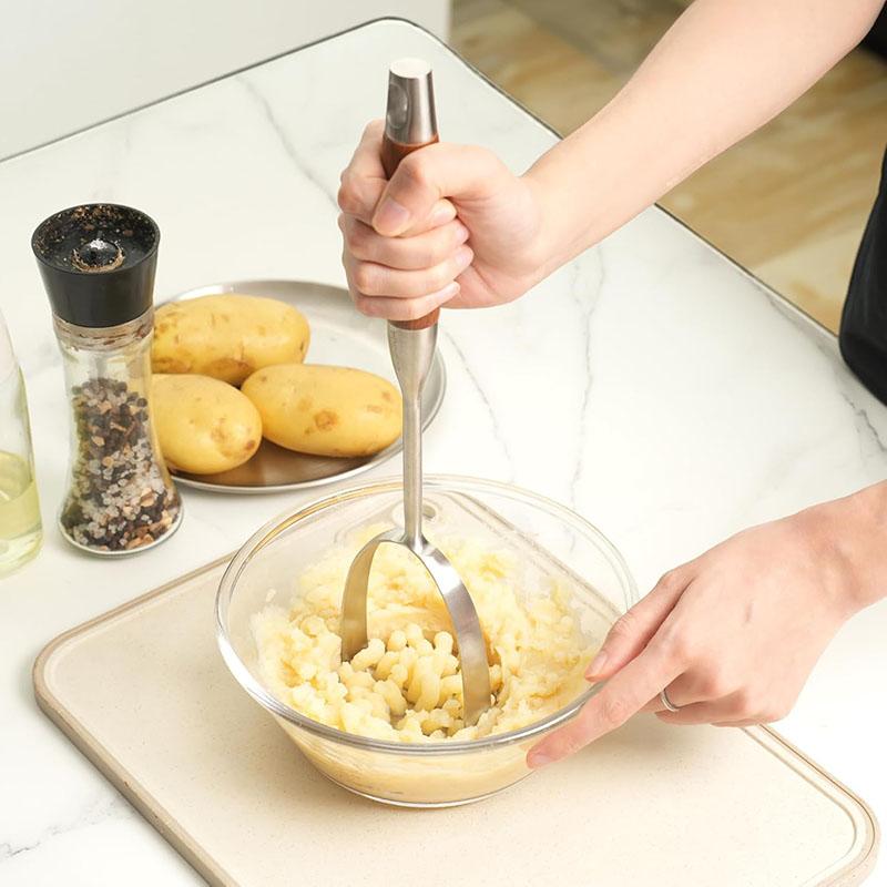 Stainless Steel Potato Masher Ricer, Heavy-Duty Metal Mashing Utensil, Hand Smasher for Potatoes, Avocado, Beans