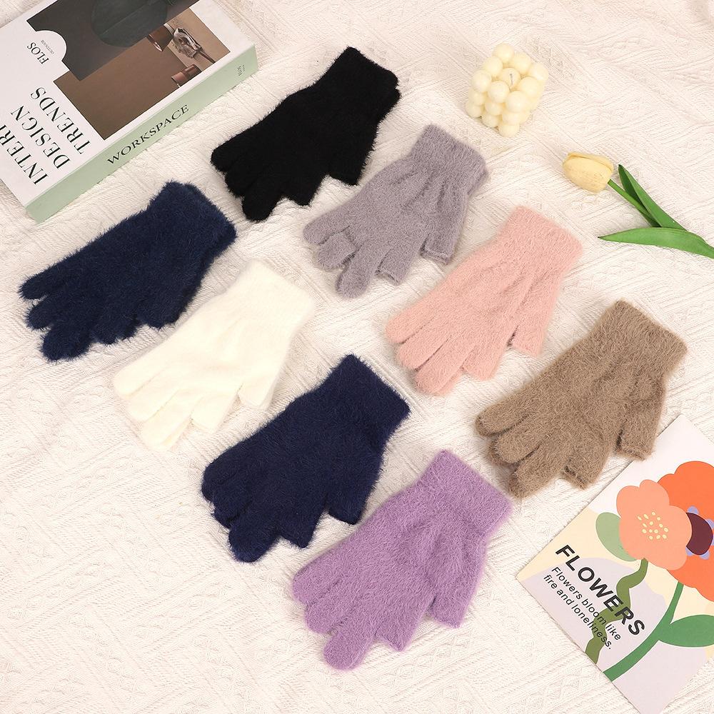 Two-half Finger Imitation Mink Gloves Autumn and Winter Student Writing Cycling Women's Finger Gloves Solid Color Commuting Warm Gloves