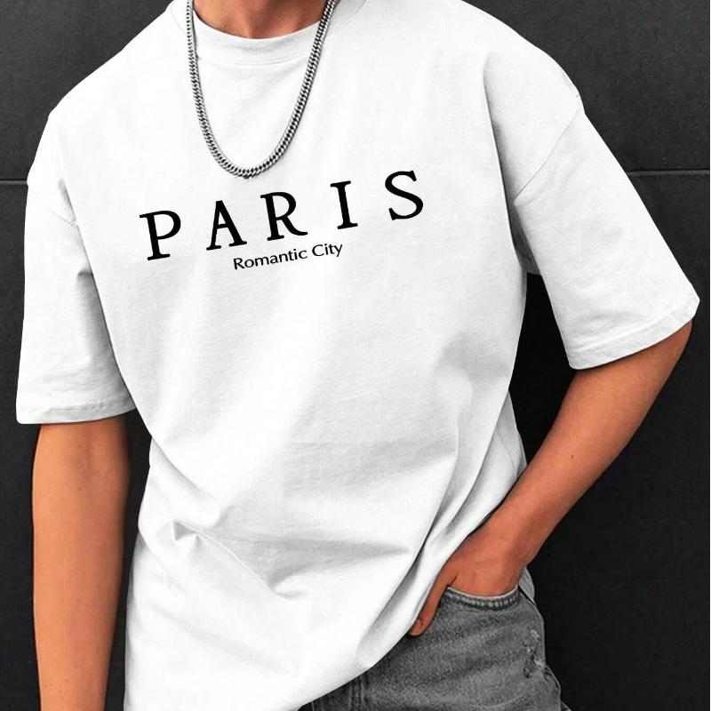 Paris Romantic City Letter Graphic Print Tees Men T-Shirt Summer Loose Clothing Loose Cotton Oversize Tshirt Street Soft Tops