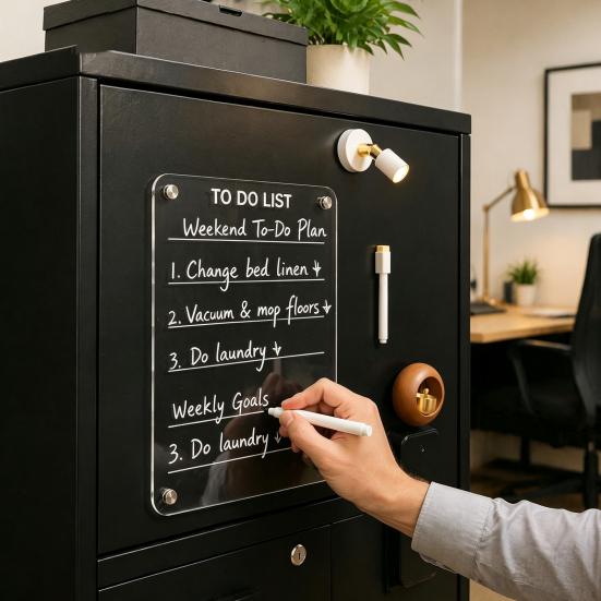 Reusable Acrylic Writing Board 12''x8'' Magnetic Planning Board, Clear Weekly Meal Planner, Refrigerator Calendar Dry Erase Noteboard with Marker for