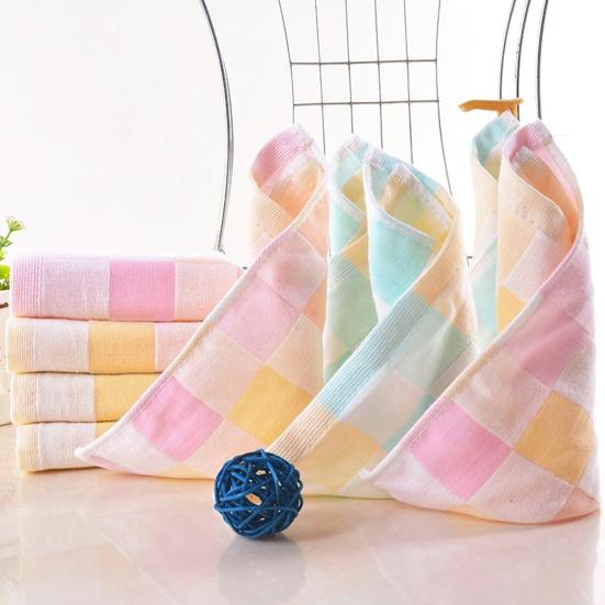 Cotton Checkered Square Towel Small 10"x10" Face Towel Absorbent Colorful Plaid Washcloth for Home Kitchen Face Washing Sweat Wiping