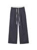 THE GREEN LAB Double Waist Striped Slacks [Navy]