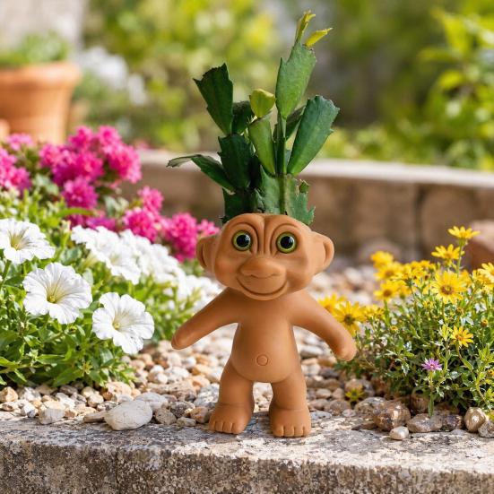 Waterproof Planter Cute Troll Planter, Decorative Resin Flowerpot, Novelty Plant Pot Small Flower for Succulents Indoor Outdoor Decoration,