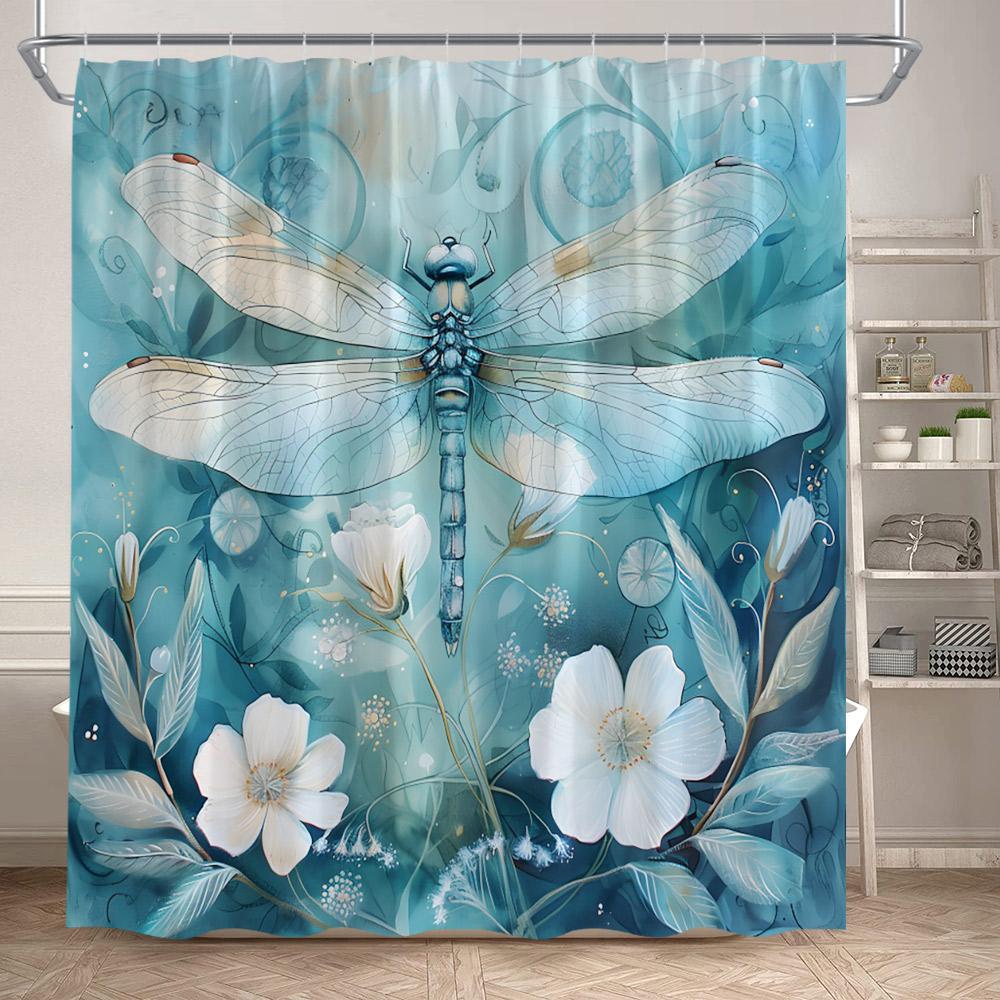 Rustic Floral Moth Shower Curtains Vintage Boho Art Dragonfly Flowers Green Plants Bathroom Curtain Polyester Fabric Home Decor