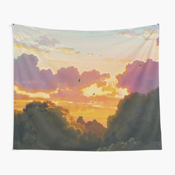Anime Scenery Tapestry Japanese Mountain with Cherry Blossom Tapestries Sakura Village Wall Tapestry for Bedroom Aesthetic Decor