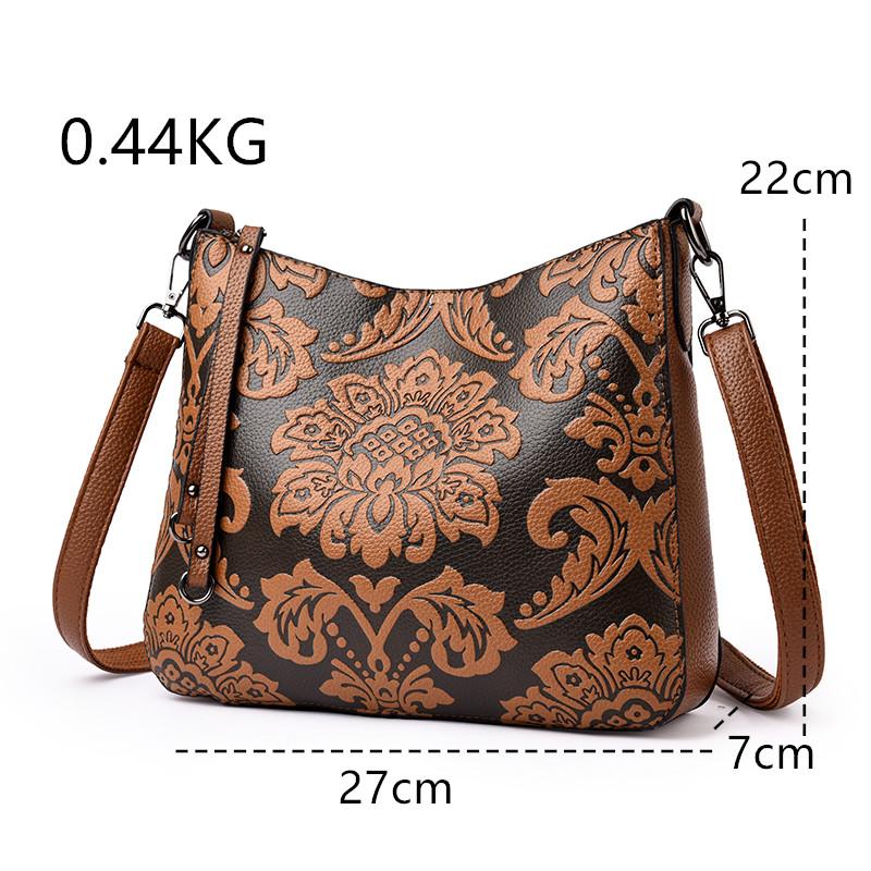 Genuine Retro Luxury Leather Crossbody Bag Women Shoulder Messenger Bags Printing Trendy Handbag Large Capacity Purse Sac A Main