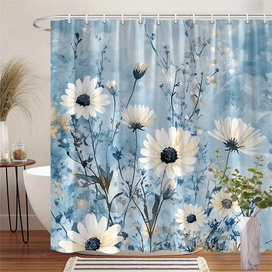 

1Pc White Daisy Watercolor Floral Pattern Shower Curtain, Polyester Fabric, Machine Washable, Suitable For Bathroom Decoration W60H190(CM)-1 Pcs