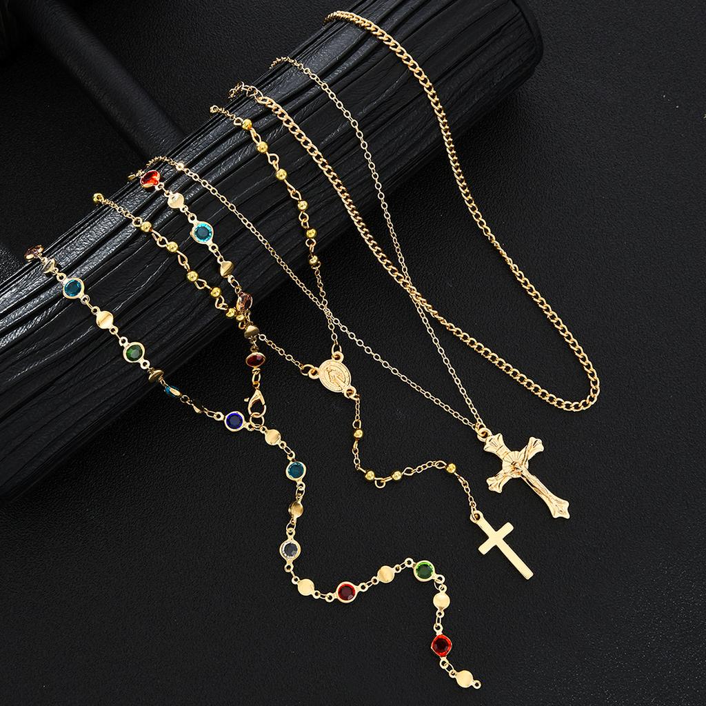 Colorful Cross Multi Layer Necklace Shiny Fashion Jewelry For Women Men Elegant High Quality Accessory